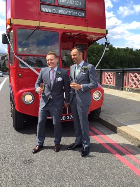 alan in front of routemaster hire red london bus on bridge